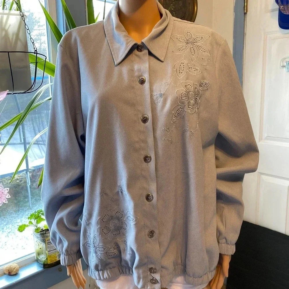Alfred Dunner Beautiful Floral Embroidered Button Down Jacket Women Size 14